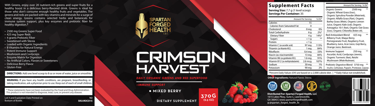 Crimson Harvest - Daily Organic Greens, Red Superfood, +Immune Support - Mixed Berry Flavor