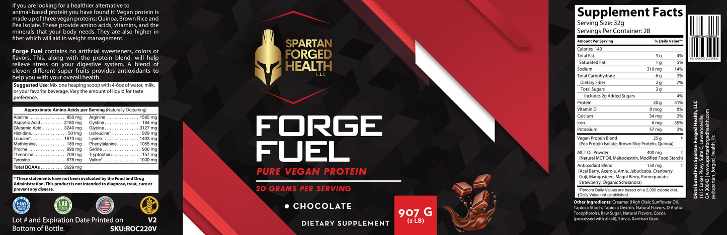 Forge Fuel - Pure Vegan Protein Powder - 20g Per Serving - Chocolate Flavor