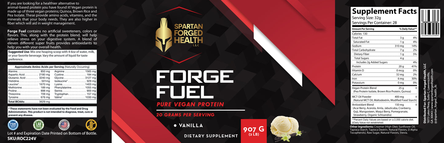 Forge Fuel - Pure Vegan Protein Powder - 20g Per Serving - Vanilla Flavor