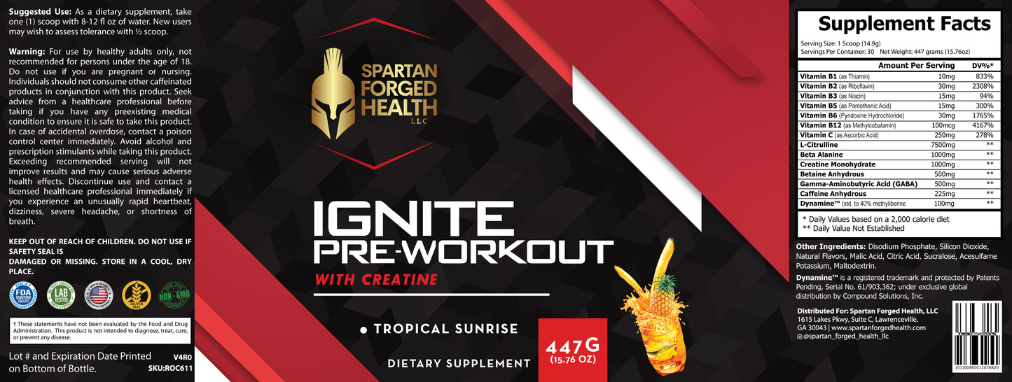 Ignite Pre-Workout with Creatine - Tropical Sunrise Flavor