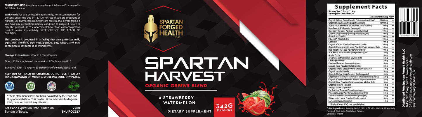 Spartan Harvest - Daily Organic Greens Blend - Strawberry/Watermelon Flavor